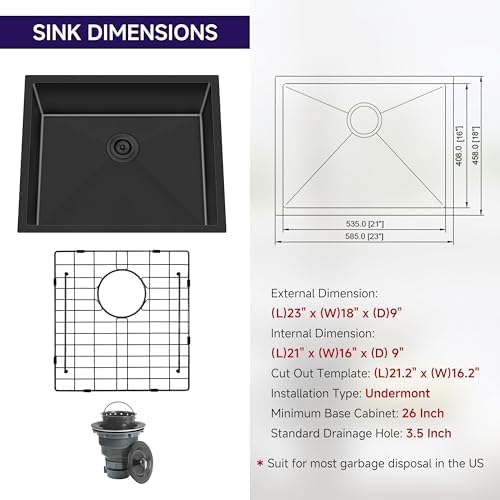 23 Inch Black Undermount Single Bowl Handmade Kitchen Sink - Image 7