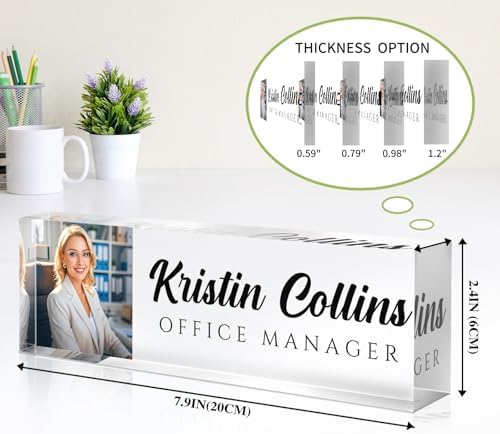 Custom Name Plate for Desk, Personalized Desk Name Plate on Clear Acrylic Glass, Appreciation Gifts for Teacher Employee Boss Coworkers Nurse, Office Desk Accessories for Women Men (Picture) - Image 6