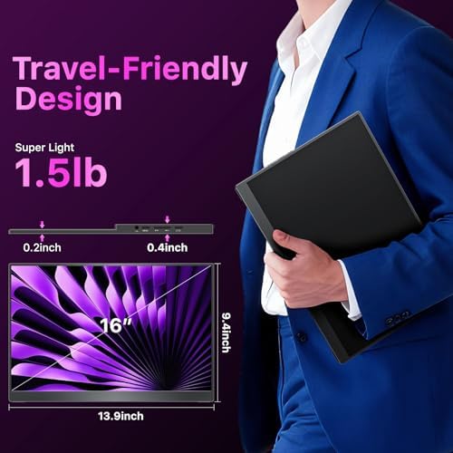 kksmart Portable Monitor for Laptop MacBook Surface PC Xbox PS5, Travel Monitor Second Screen for Laptop, HDMI USB-C VESA Compatible Built-in Speaker, 16 - Image 7