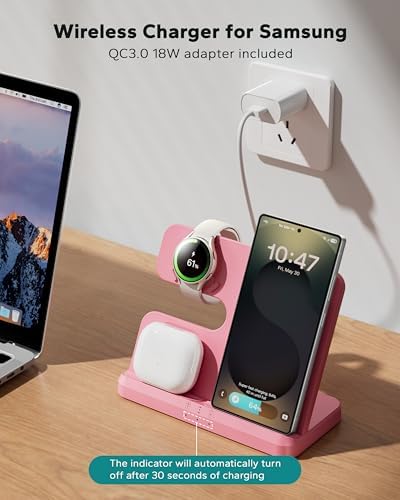 Wireless 3 in 1 Charging Station for Samsung, Phone and Watch Charger for Galaxy S25 Ultra/S24/S23/Z Fold, Wireless Charging Dock for Samsung Watch Galaxy 8/7/6/5, Galaxy Buds 3/2/Pro - Image 3