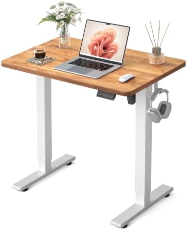 FEZIBO 32" Small Electric Standing Desk Height Adjustable Desk Light Rustic by FEZIBO