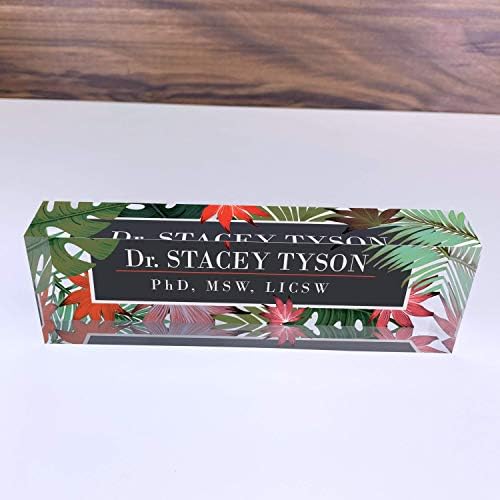 Artblox Personalized Name Plate for Desk | Leaf Flowers Design On Clear Acrylic Glass | Custom Desk Name Plate Personalized with Your Name and Credentials for Teacher Phd Military Office Name Plate - Image 4
