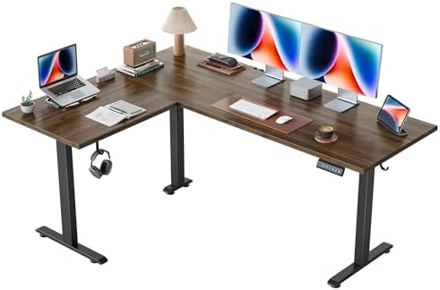 Agilestic L Shaped Standing Desk 63 inch Adjustable Height, Electric Corner Standing Desk, Sit Stand Computer Table with Splice Board, Dark Walnut by Agilestic