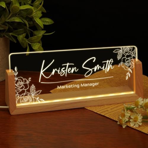 Custom Name Plate for Desk, Personalized Light Up Acrylic Desk Name Plate, Personalized Office Gifts for Boss Coworkers, Teacher Employee Appreciation GIfts, Office Decor for Women Men (Design11) by EOBIBIFUN