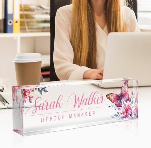 SalaGraphics Desk Name Plate Personalized, Custom for Desk, Office Decor Women Men, Acrylic Accessories, Gifts Coworkers Boss Teacher, Employee Appreciation (Pink Orchids), 8”(L)x2.5(W) - Image 4