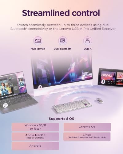 Lenovo 900 Multi-Device Low-Profile Mechanical Keyboard, Wireless Bluetooth 5.3 & 2.4GHz, Connectivity for Up to 3 Devices, Optical Switches, White Backlit Keys, USB-C Rechargeable, Silver - Image 5