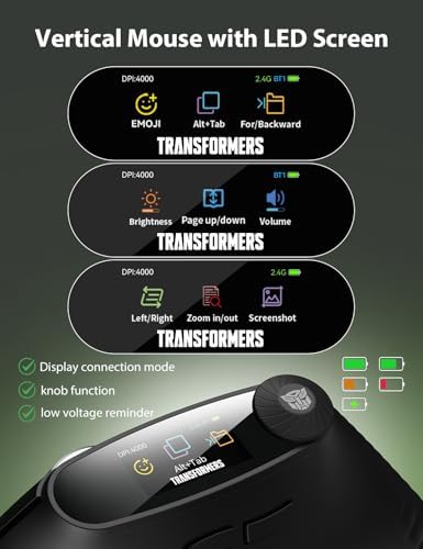 Transformers Vertical Ergonomic Mouse with LED Screen & Knob Control Black - Image 3