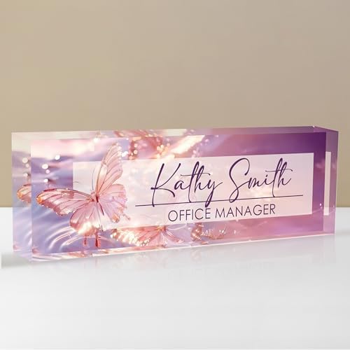 Personalized Name Plate for Desk, Custom Desk Name Plate, Acrylic Name Plate Office Desk Accessories, Personalized Office Gifts for Coworkers Teachers, Employee Appreciation Gifts (Purple Crystal) by EOBIBIFUN