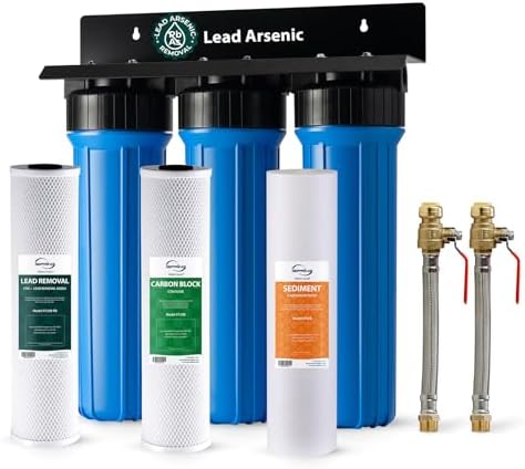 iSpring SGS-Tested Lead Removal Whole House Water Filter System w/ 3/4'' Push-Fit Stainless Steel Hoses, Reduces Arsenic, Cadmium, Mercury, Chlorine & up to 99% Lead, Model: WGB32B-CPB+AHPF12MNPT16X2 by iSpring