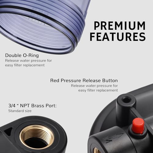 Airthereal Whole House Water Filter Housing, 10" x 4.5" Sediment Carbon Cartridge Universal Housing, Pre-Filtration System for Well and City Water, 3/4" NPT Port Clear Housing Include 1-Pack PP Filter - Image 5