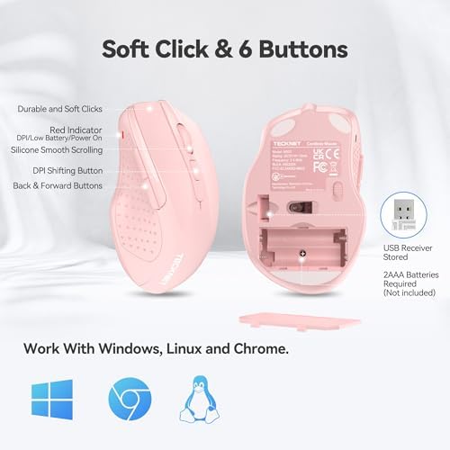 TECKNET Wireless Mouse, 2.4G Ergonomic Computer Mouse, 2600 DPI, Pink - Image 6