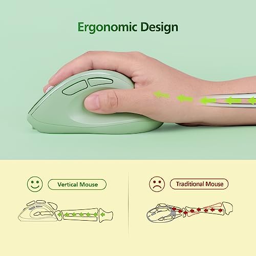 Micropack Ergonomic Vertical Wireless Bluetooth Mouse for Laptop MacBook PC Rechargeable Silent Click 3-Mode Multi-Device 2.4G Adjustable DPI Compatible with Windows Android iOS MacOS Green - Image 5