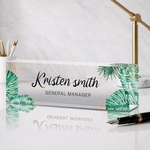 Personalized Name Plate for Desk Custom Desk Name Plate Acrylic Office Desk Accessories Decor for Women Teacher Nurse Boss Employee Appreciation Gifts for Mother Monstera Name Plates by Feraurae