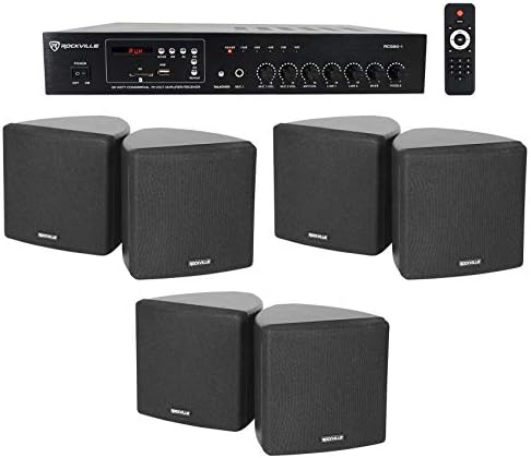 Rockville RCS80-1 60W 70V Restaurant Amplifier with 6 Black Cube Speakers by Rockville