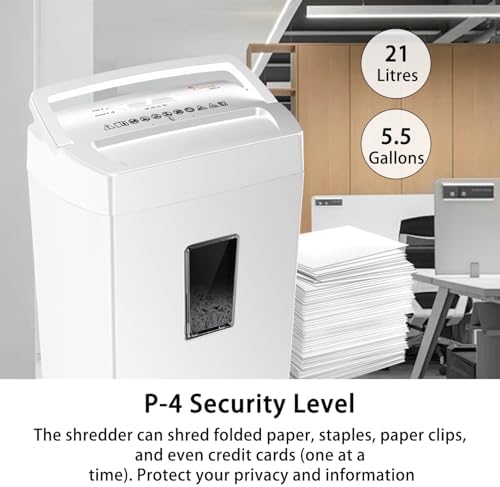 Bonsaii Heavy-Duty Cross-Cut Shredder, Handles up to 12 Sheets at Once, Providing P-4 high Security, Credit Cards, Mail & taples, 5.5-Gallon bin with a Transparent Window, Use in Home Offices, White - Image 6