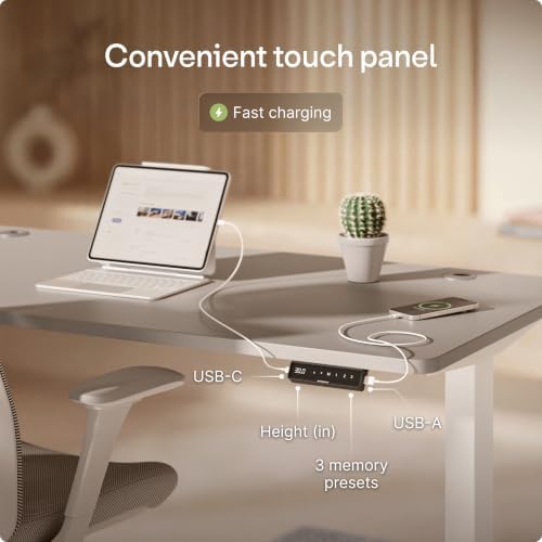 Desktronic HomePro Standing Desk 60x30 — Made in Europe, Ergonomic Sit Stand Home Office Desk, Electric Height Adjustable, Dual Motor, USB & USB-C Charging, Wobble-Free, Touchscreen, 3 Memory Presets - Image 5