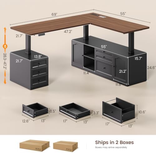 SEDETA Farmhouse L Shaped Executive Electric Standing Desk with 6 Drawers - Image 2