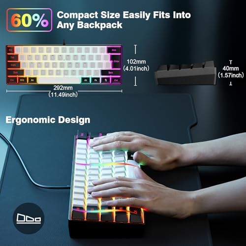 Snpurdiri 60% Wired Gaming Keyboard, 61 Keys, Black-White - Image 5