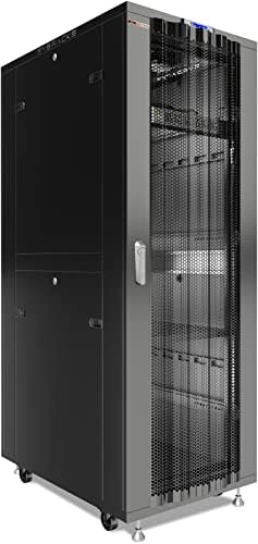 Sysracks 37U Floor Standing Rack Mount Server 24" Deep Network Cabinet, Server Rack with Fan, Removable Side Panels, Locking Mesh Door 24" Computer Cabinet Enclosure Network Rack Case SRF 37.6.6M by SYSRACKS
