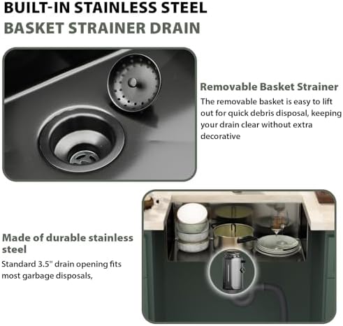 Mocoloo 30 Inch Gunmetal Black Undermount Kitchen Sink - 30" x 16" T304 Stainless Steel Handmade Single Bowl Round Corner Under Counter 9" Deep Basin - Image 7