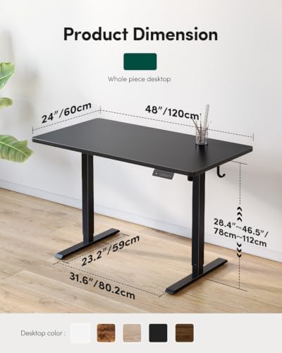 CubiCubi 48 x 24 One-Piece Electric Adjustable Standing Desk, Dark Black - Image 2
