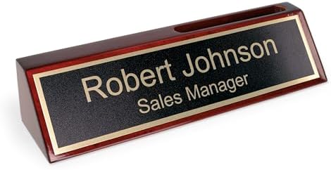 ExcelMark Wood Business Desk Name Plate (Rosewood w/Card Holder) by ExcelMark