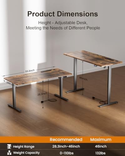 HLDIRECT 55" Electric Standing Desk with Power Outlets, Brown - Image 3