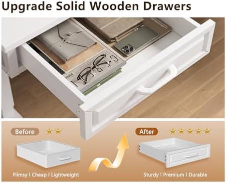 OffiGo 63 Inch L Shaped Standing Desk with 4 Wooden Drawers, White - Image 4
