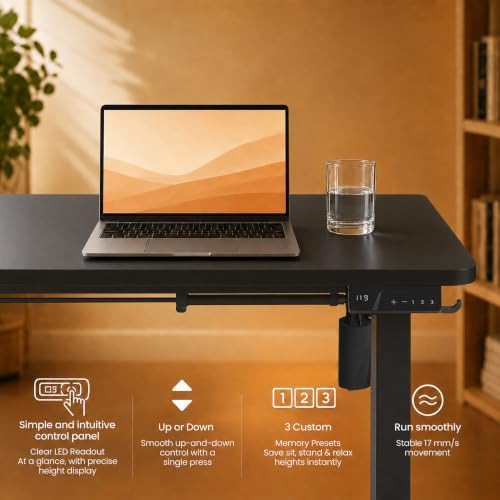 Electric Standing Desk, 32" x 24" Adjustable Height Sit Stand Desk, Small Space Workstation, Compact Computer Desk for Home Office, Stable Steel Frame (Black) - Image 6