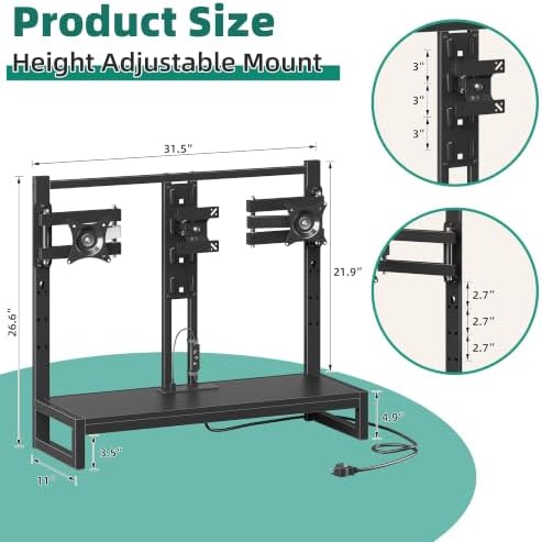 YAOHUOO Monitor Arm with LED,Adjustable Desk Monitor Mount for 3 Screens, Heavy Duty Fully Stand Riser with Clamp, Storage Shelf for Office,Living Room - Image 7
