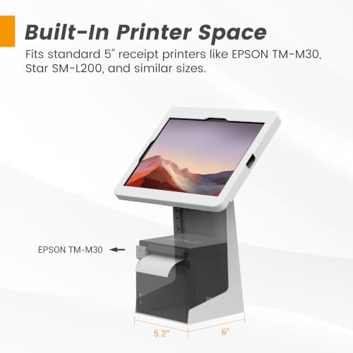 All-in-One Tablet POS Stand with Printer Compartment, All Metal Desktop Kiosk with Key Lock, 90° Flip Enclosure Compatible with iPad 10.9/11” - BSP101WA - Image 3