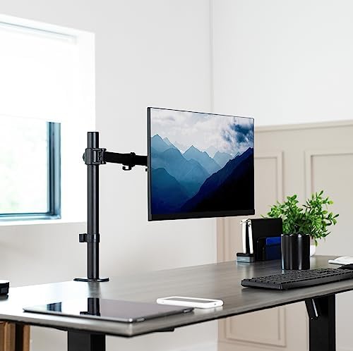VIVO Single 13 to 38 inch Ultrawide Monitor Arm Desk Mount, Regular Screens up to 32 inches, 22 lbs capacity, Fully Adjustable Stand with C-Clamp and Grommet Base, Black, STAND-V001 - Image 2