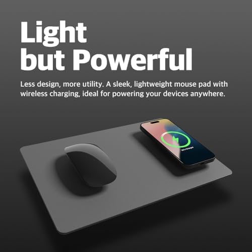 POUT H3 Wireless Charging Mouse Pad – Qi-Enabled Fast Charger Built into Sleek Desk Mat, Compatible with Phones, Earbuds & More(Dust Gray) - Image 2