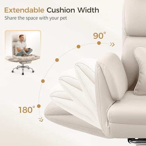 Big and Tall Office Chair 500LBS, Ergonomic High Back Leather Executive Chair, Reclining Swivel with Adjustable Armrests Lumbar Support Footrest, Cross Legged, Beige - Image 6