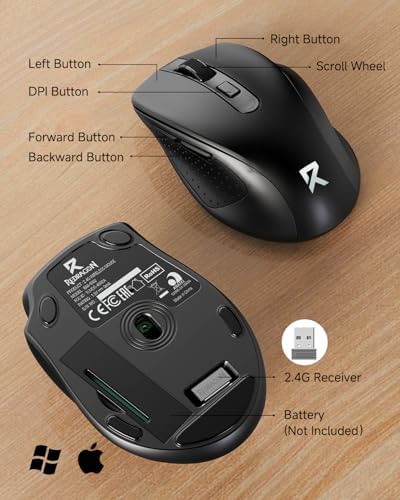 Redragon Wireless Mouse for Laptop, 2.4G Optical Computer Mouse 5-Level 4000DPI, Office Cordless USB Mice, 6 Buttons, 18 Months Battery, Portable for PC, Chromebook, Wins, Mac, Small to Medium Hand - Image 6