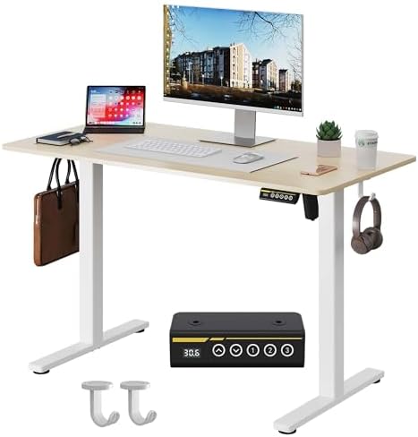 Electric Standing Desk with Lockable Wheels,Adjustable Height Sit Stand Desk for Home Office,Ergonomic Computer Desk Workstation (Nature, 40 * 24) by GamorkLLC