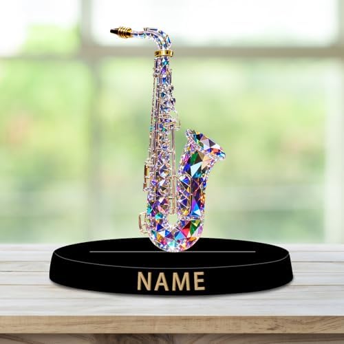 Personalized Acrylic Saxophone Decoration - Crystal Style Colorful Figurine with Custom Name Plate, Music Desktop Ornament Gifts for Saxophonists Jazz Musicians Music Lovers & Collectors - Image 2