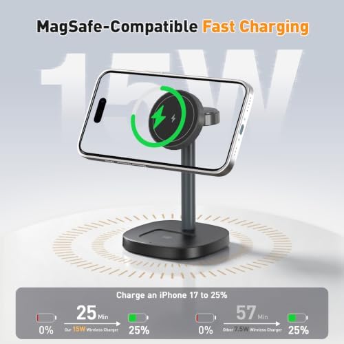 3 in 1 Fast Charging Station, 15W Magnetic Wireless Charger Stand - Image 2
