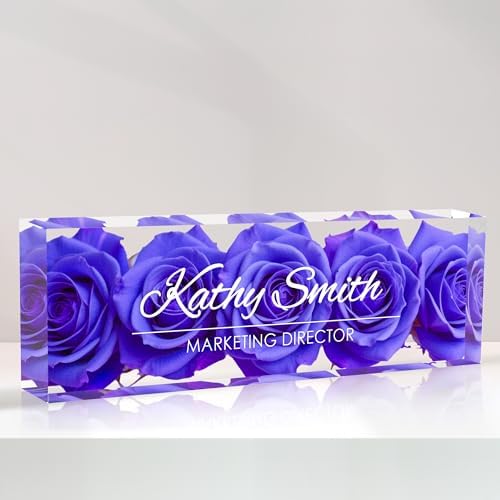 Personalized Name Plate for Desk, Custom Desk Name Plate, Acrylic Name Plate Office Desk Accessories, Personalized Office Gifts for Coworkers Teachers, Employee Appreciation Gifts (BigPurple) by EOBIBIFUN