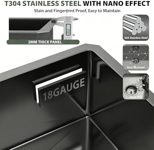 Mocoloo 13 Inch Gunmetal Black Undermount Bar Sink - 13" x 15" Small Kitchen Sink T304 Stainless Steel Handmade Single Bowl Round Corner Under Counter Wet Bar Sink for Kitchen Prep & RV - Image 6