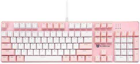 Merdia 104 Keys Full Size Mechanical Keyboard | Brown Switch, Pink & White Color 104 Keys US Layout Led Backlit Hot Swappable Wired Mechanical Light Up Pink Keyboard | Wired Gaming Computer Keyboards by Merdia