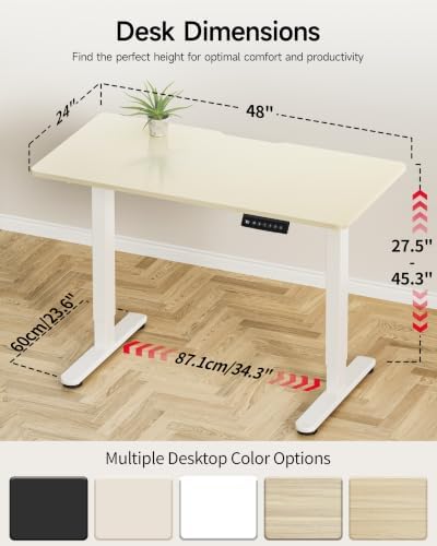 Okin Standing Desk Electric Adjustable Computer Whole Piece Stand up Desk Office Gaming Home Office Memory Desks 48x24 inches Cream Brown - Image 3
