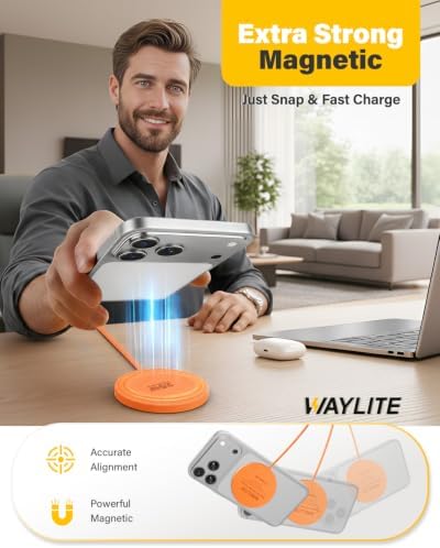 25W Magnetic Wireless Charger, 6FT Fast Charging Pad Wireless Charge for iPhone 17 16 /AirPods3/2/Pro/for Galaxy S26 Ultra/Pixel 10 Series, Portable Charger for Desk& Travel(2Pack,Orange) - Image 3