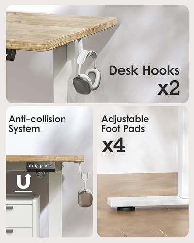 TIQLAB 55 * 28 Inches Standing Desk, Adjustable Height Stand up Desk,Sit Stand Home Office Table with Splice Board, Maple - Image 6