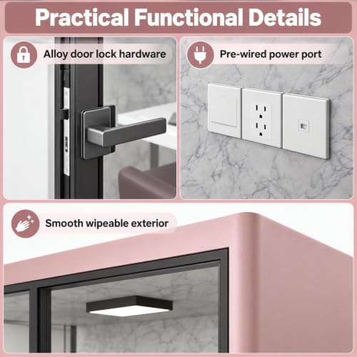 Soundproof Office Pod with 6 Person Glass Front (Pink) - Image 3