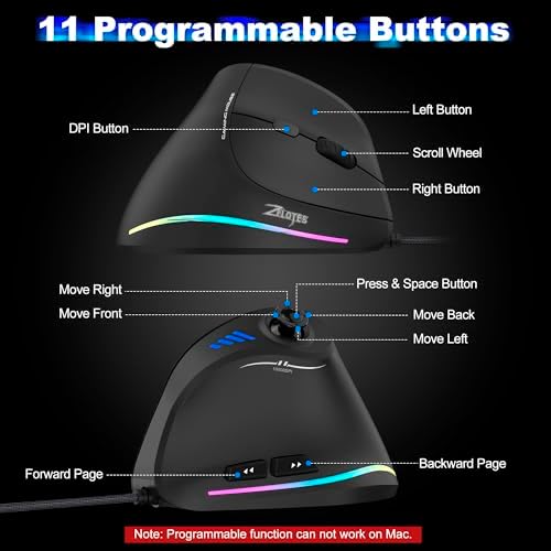 TRELC Wired Gaming Mouse with 5 D Rocker, 10000 DPI/11 Programmable Buttons, Vertical Ergonomic Mouse with On-Board Memory, Optical Computer Mice for PC/Laptop/E-Sports/Gamer - Image 5
