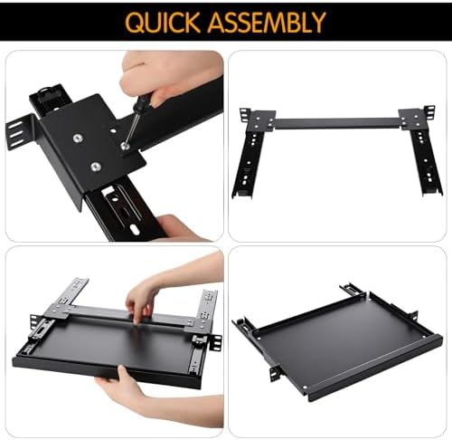 AceOrbit 1U Keyboard Tray 12" Deep, Universal 19" Rack Mount Sliding Shelf Tray 12" Deep for Network Equipment Server Rack or Cabinet - Image 4