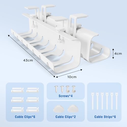 2 Pack No-Drill Under Desk Cable Management Tray 33.8 inch Large Wire Cord Organizers, Cable Management Under Desk for Home and Office No Damage White - Image 6