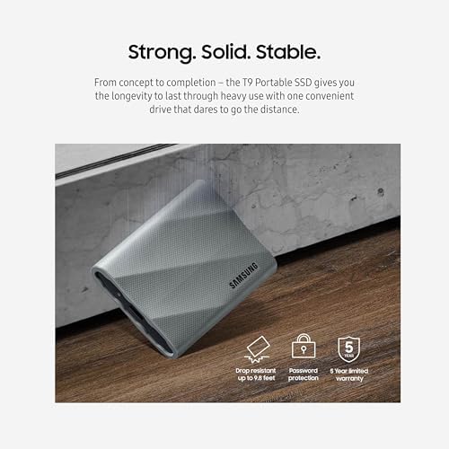 Samsung T9 2TB, Portable SSD, up to 2000MB/s, USB 3.2 Gen 2x2 (20Gbps) NVMe, Rugged, for Photographers, Content Creators and Gaming, External Solid State Drive (MU-PK2T0G/WW) Gray - Image 6