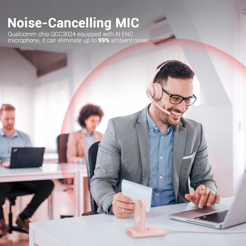 Bluetooth Wireless Headset with Mic for Work, Bluetooth 5.2, Advanced Noise Reduction Microphone, Clear Calls - Comfortable On-Ear Headphones, Applicable to PC, Laptop, Phone, Android, Zoom, Office - Image 2